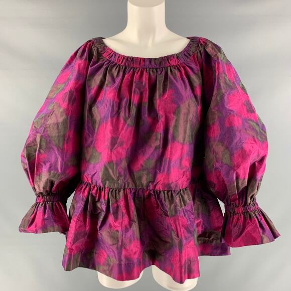 MARC JACOBS Size 12 Purple Pink Silk Print Flared Blouse - Picture 1 of 1
